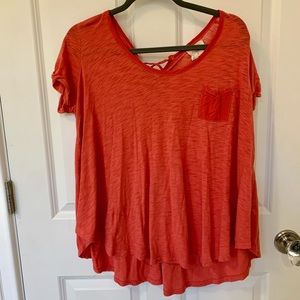 ANTHROPOLGIE - Red Lace Up Tee Size Small